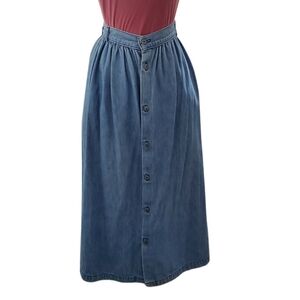 Vintage Calvin Klein Sport Denim Skirt, Maxi 1980s, Button Down, Size 8 Petite